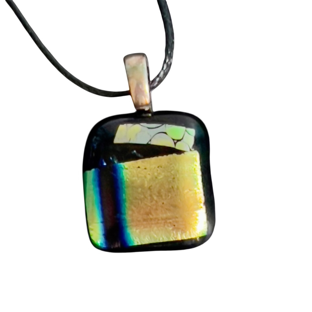 Dichroic Glass Pendant Black with Gold Blue Art Glass